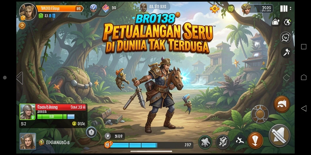 Tangkapan layar BRO138 menampilkan karakter utama saat menjelajahi dunia yang menakjubkan.