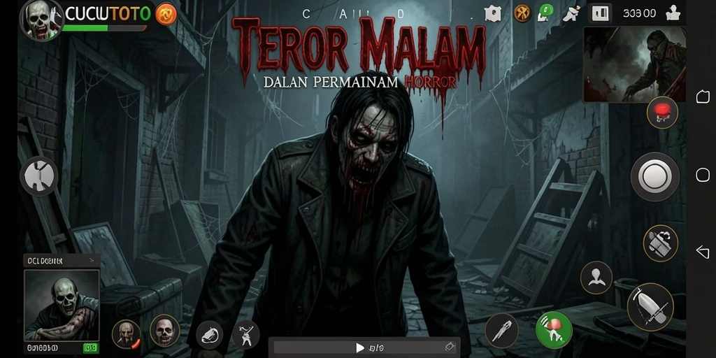 Screenshot gameplay CUCUTOTO menampilkan suasana horor yang mencekam.