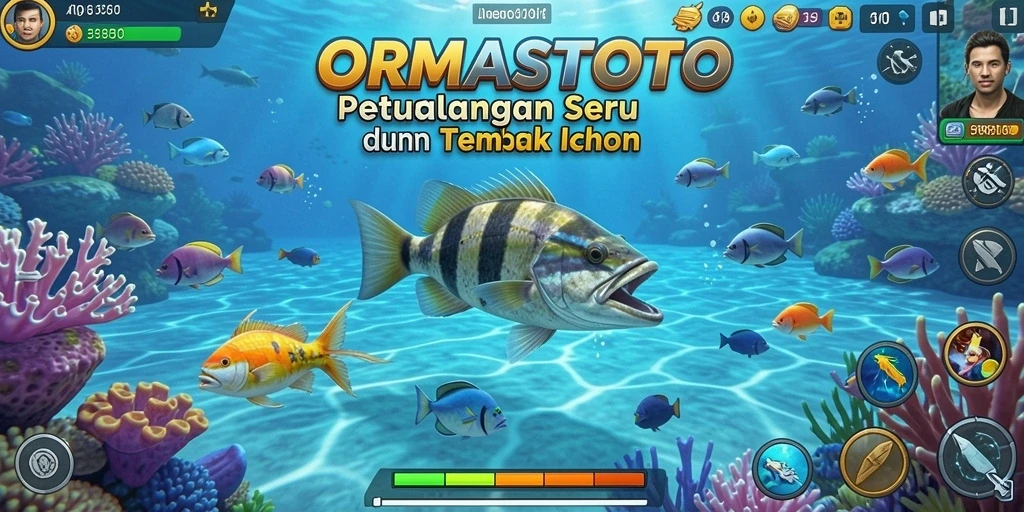 Screenshot ORMASTOTO menampilkan gameplay seru dalam Tembak Ikan.