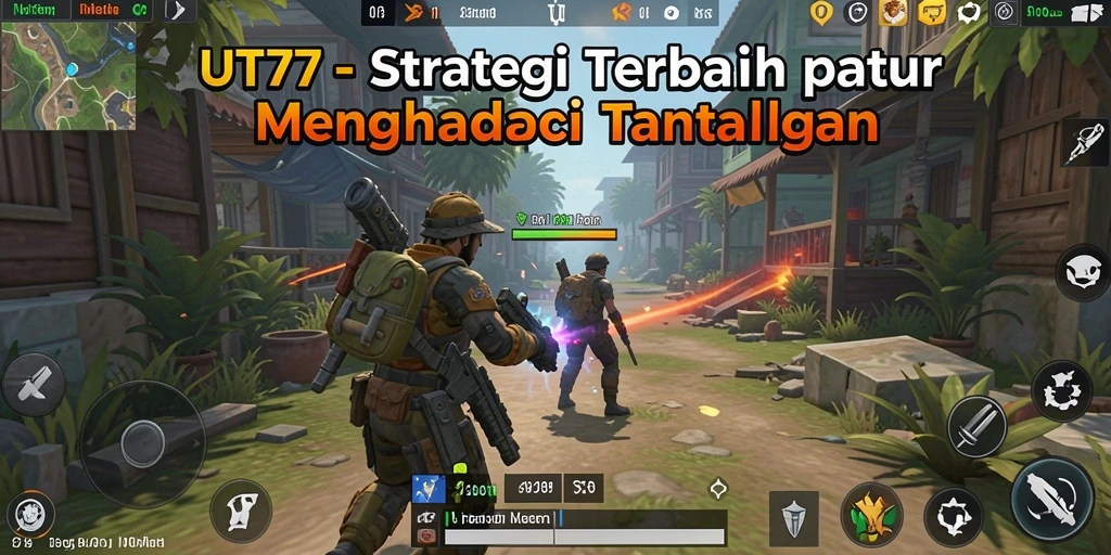 Screenshot gameplay UT77 menampilkan pertempuran strategi yang intens.