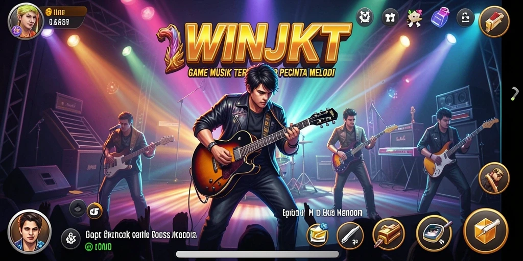 Screenshot gameplay <strong>WINJKT</strong> menunjukkan interaksi pemain dengan berbagai jenis musik.